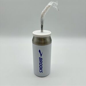 Brooks White and Silver Metal Tumbler with Straw